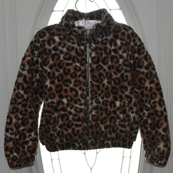 OLD NAVY Girls Cheetah Print Sherpa Zip Up Bomber Jacket Size S (6-7) - Picture 1 of 5